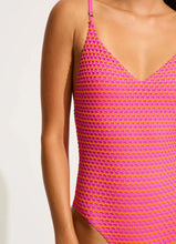 Load image into Gallery viewer, Seafolly Mesh Effect V Neck One Piece - Hot Pink
